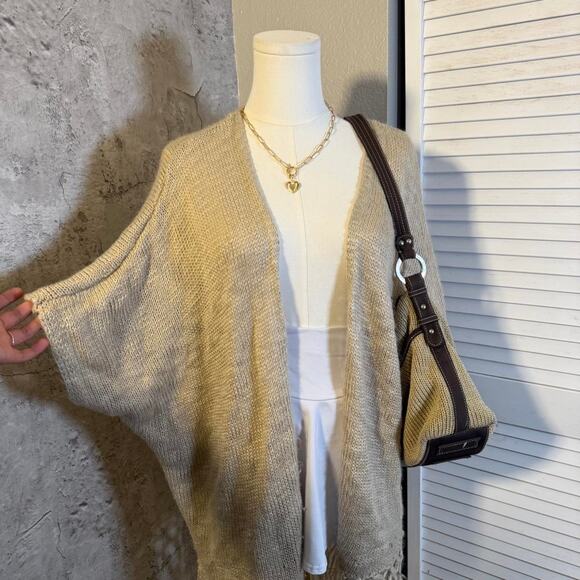 Beige Boho Open Front Cardigan with Fringe Detail - Picture 4 of 6